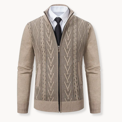 Jose Zip Up Sweater Cardigan For Men Premium Knit Cable Pattern Warm Layer TrendAura