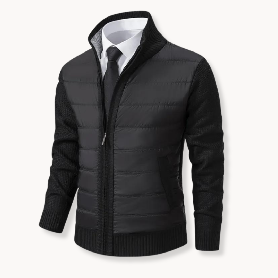 Carson Comfort Zip Up Sweater Jacket With Puffer Body And Knit Sleeves By TrendAura