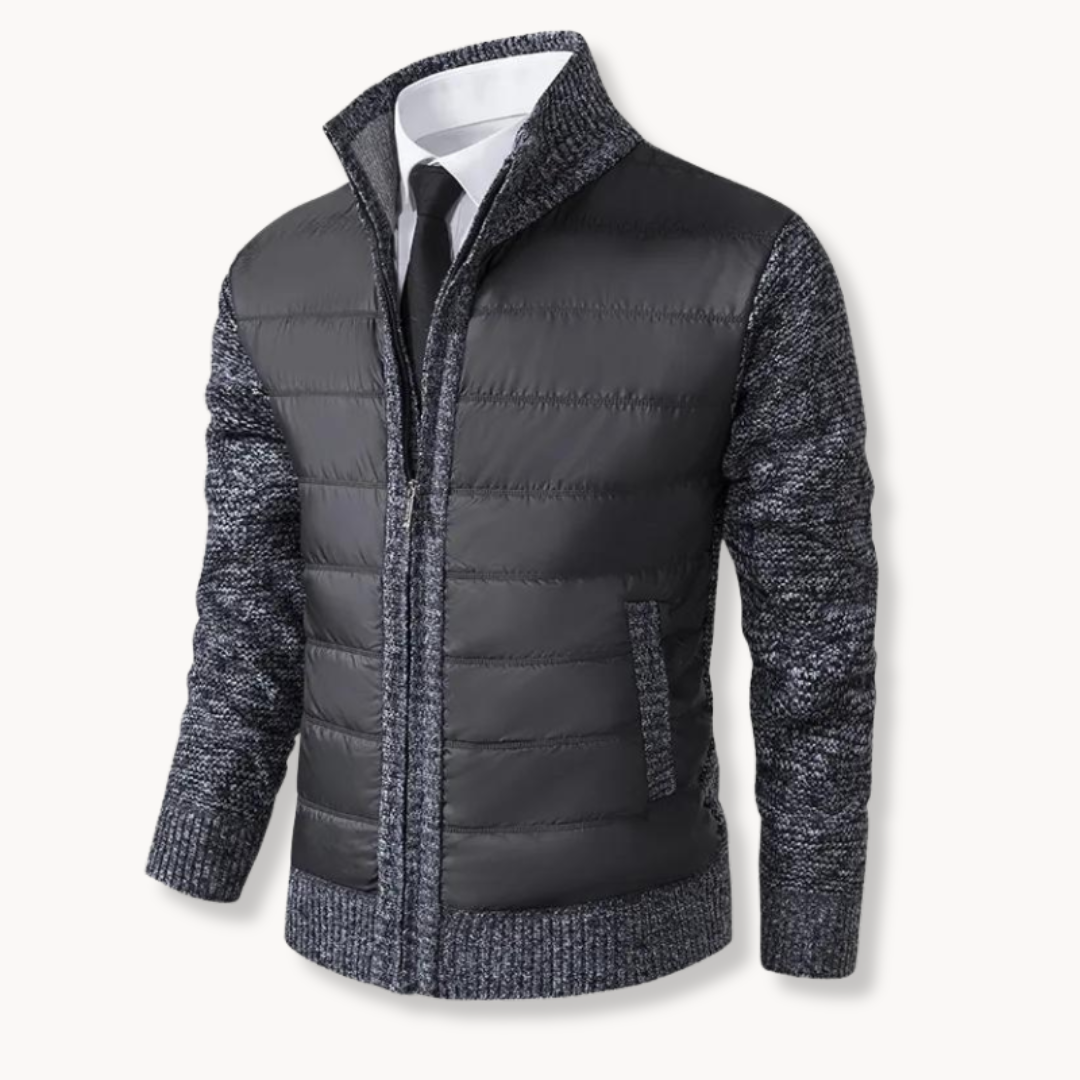 Carson Comfort Zip Up Sweater Jacket With Puffer Body And Knit Sleeves By TrendAura