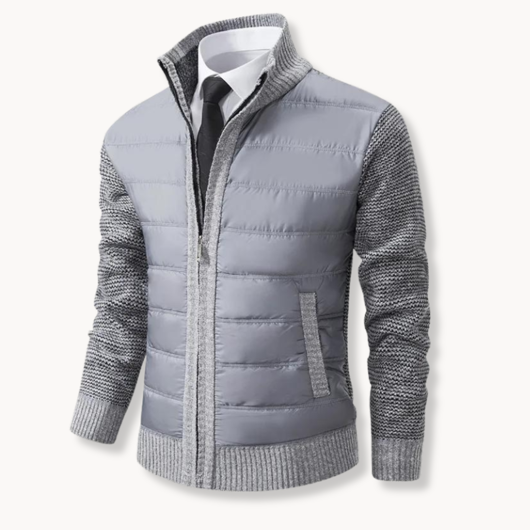 Carson Comfort Zip Up Sweater Jacket With Puffer Body And Knit Sleeves By TrendAura