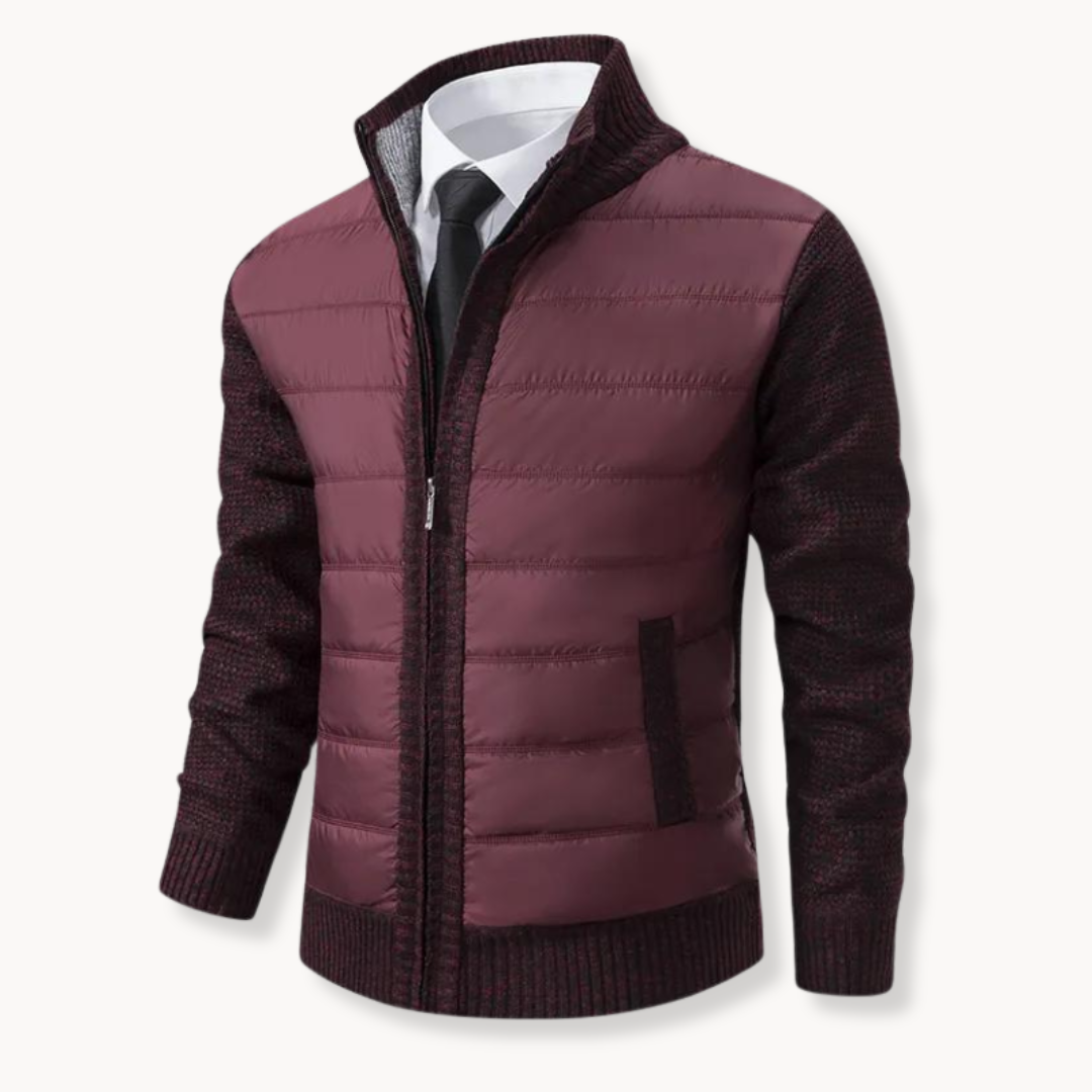 Carson Comfort Zip Up Sweater Jacket With Puffer Body And Knit Sleeves By TrendAura