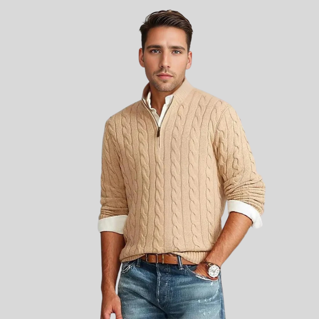 Paul Mens Cable Knit Zipper Sweater For Men Cozy Warmth And Timeless Style Premium Quality