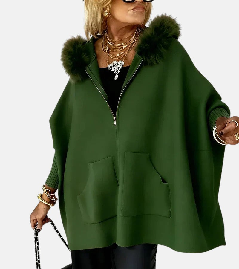 Women's Casual Hooded Coat with Front Pockets and Zip Closure