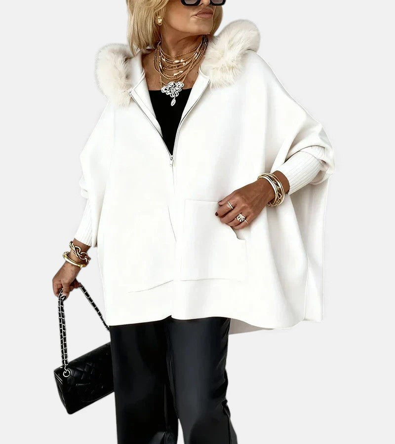 Women's Casual Hooded Coat with Front Pockets and Zip Closure