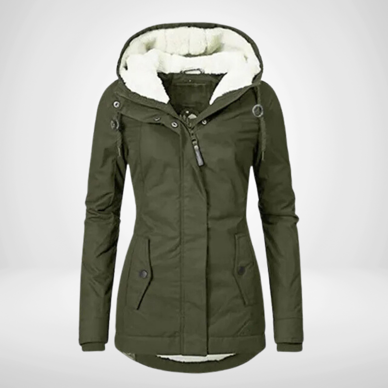 Women’s Rain Jacket – Tailored Fit – Waterproof Fleece Lined – Hooded Mid-Length Coat