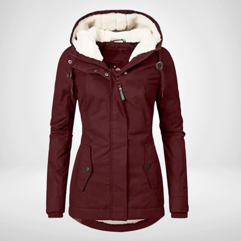 Women’s Rain Jacket – Tailored Fit – Waterproof Fleece Lined – Hooded Mid-Length Coat