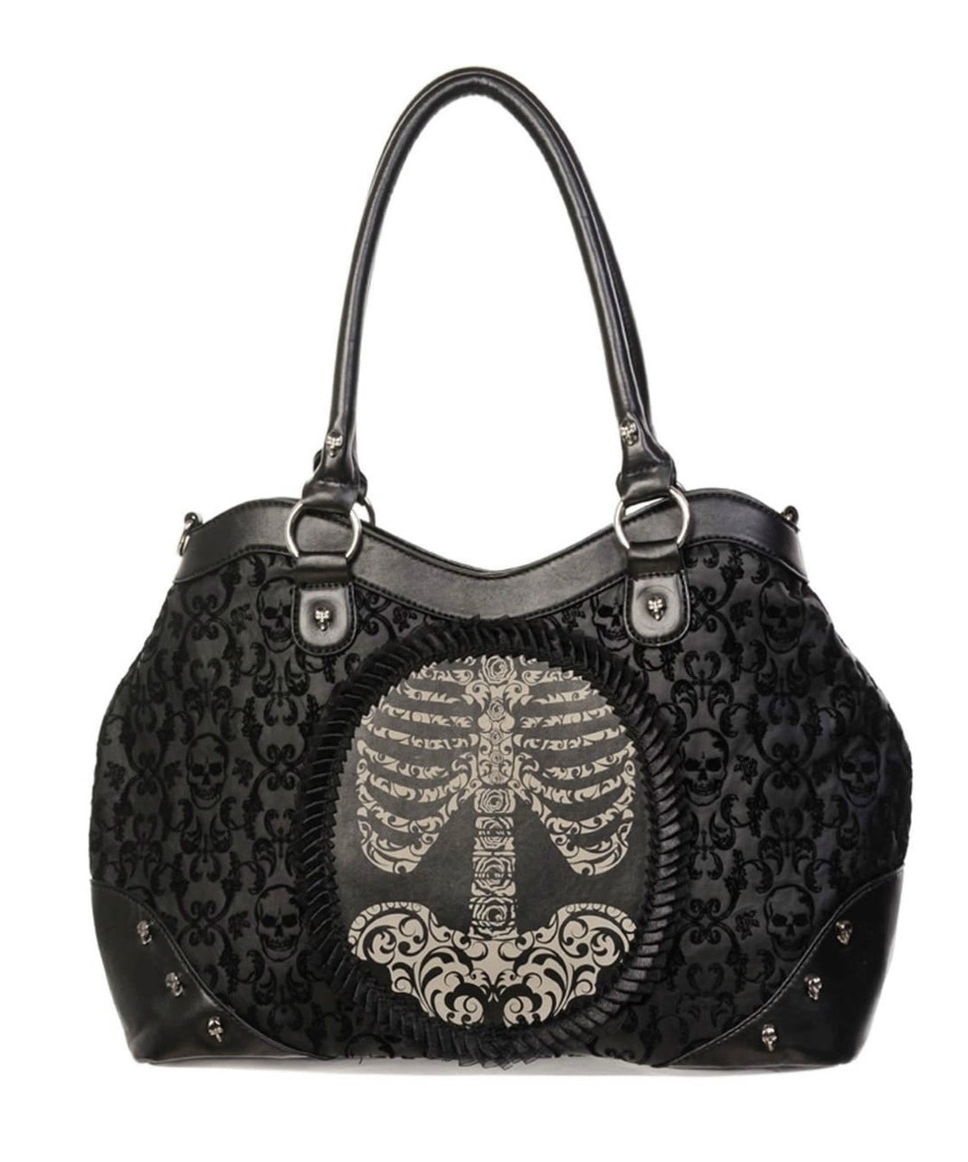 Sac fourre-tout tendance en similicuir noir à rivets et jacquard - TrendAura