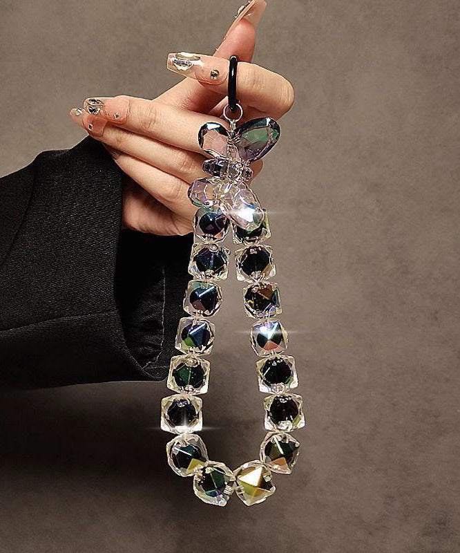 Chaîne de téléphone à perles en métal noir et cristal tendance - TrendAura