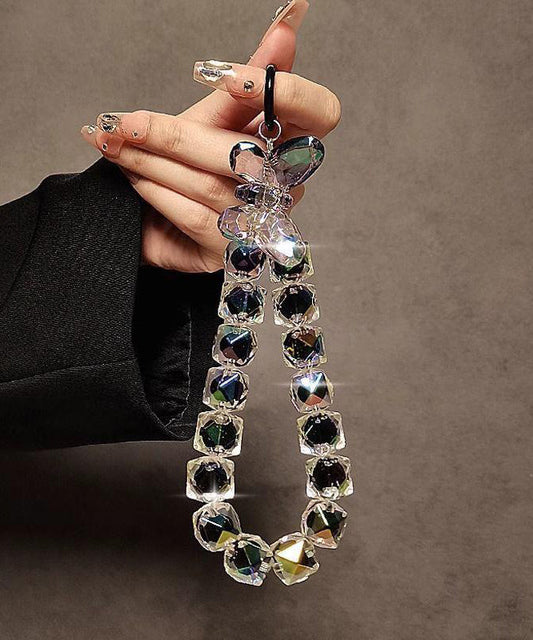 Chaîne de téléphone à perles en métal noir et cristal tendance - TrendAura