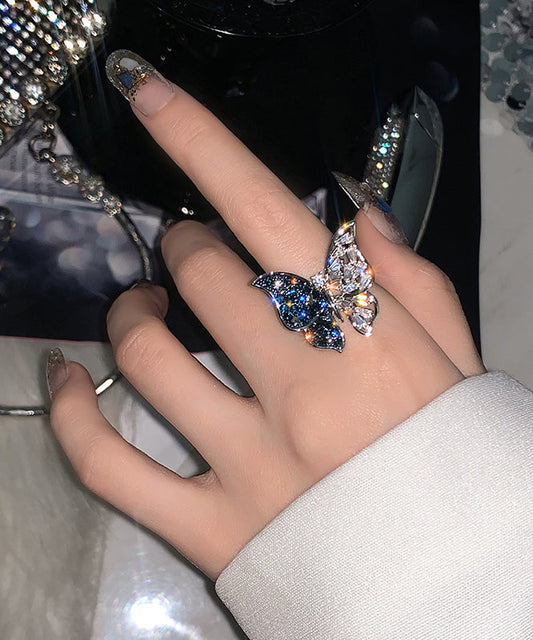 Bagues papillon en alliage bleu tendance avec zircon - TrendAura