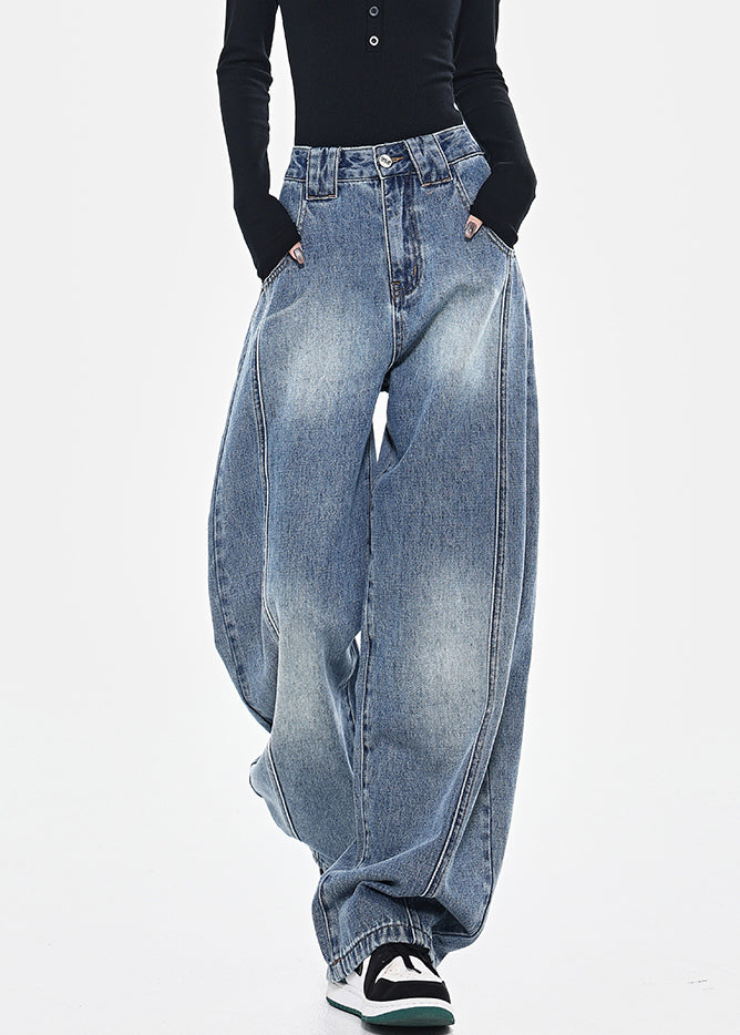 Pantalon en jean taille haute à poches bleues tendance pour le printemps - TrendAura