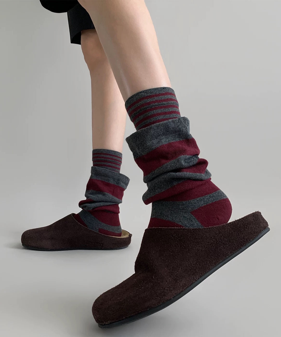 Chaussettes mi-mollet à rayures colorées effet deux-pièces - TrendAura