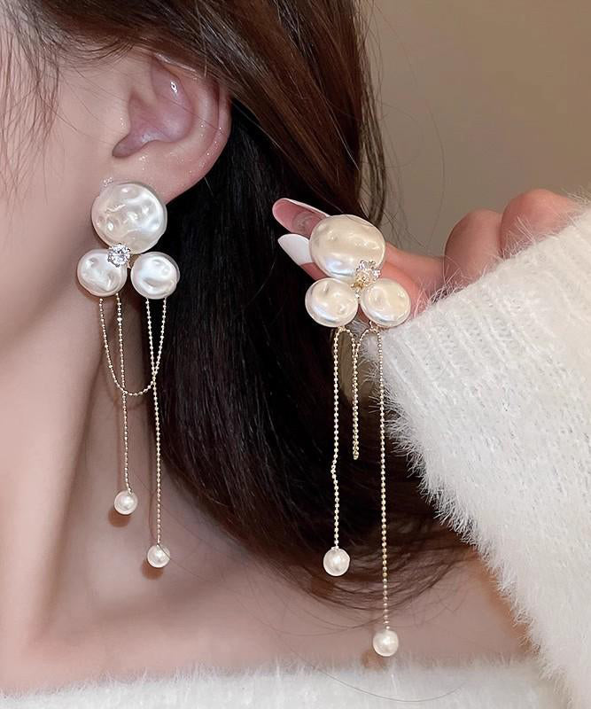 Boucles d'oreilles pendantes à pampilles en forme de poire florale en alliage d'or tendance - TrendAura