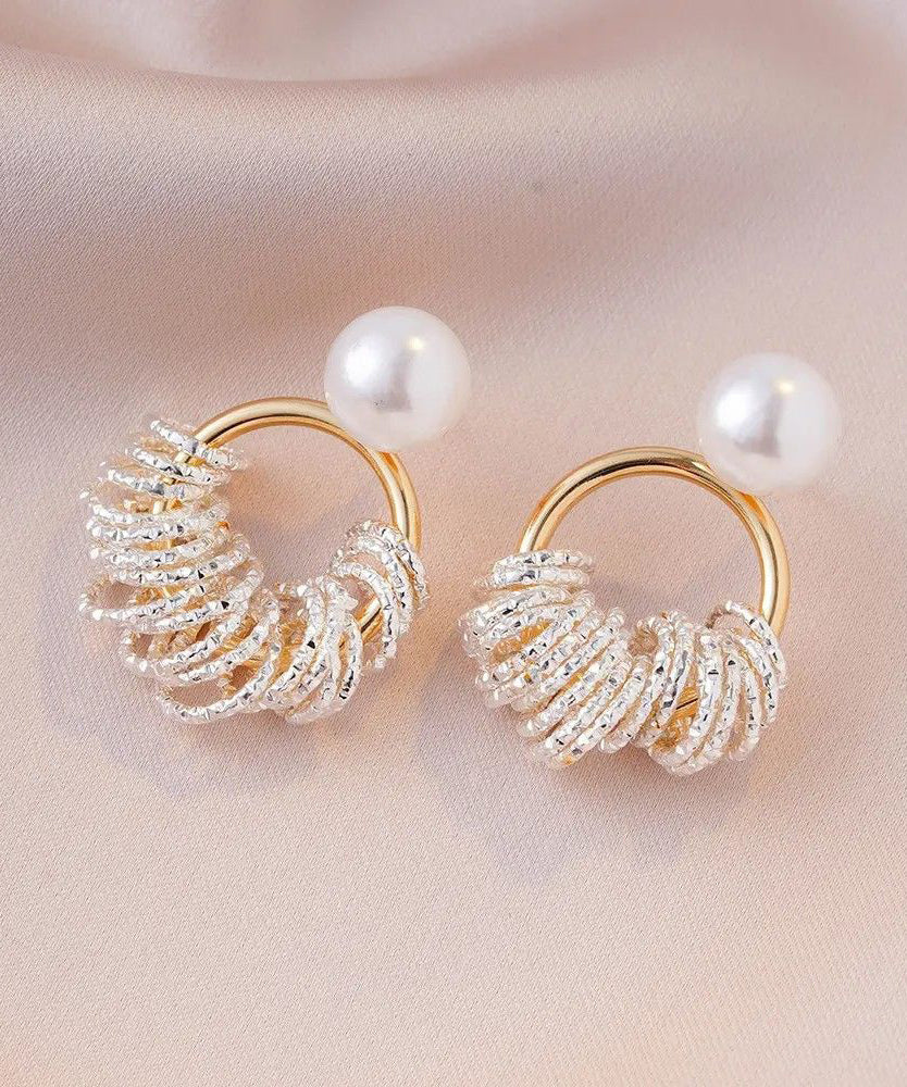 Boucles d'oreilles créoles tendance en alliage de cuivre doré et perles - TrendAura