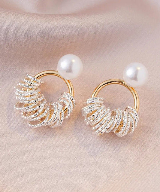 Boucles d'oreilles créoles tendance en alliage de cuivre doré et perles - TrendAura