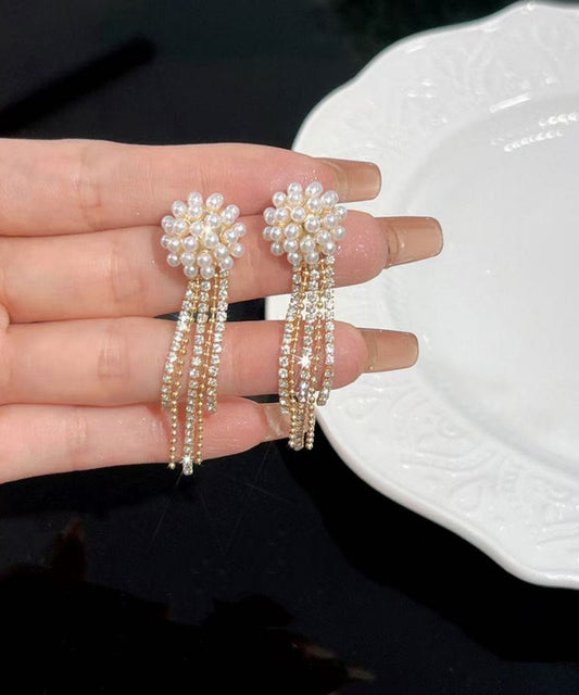 Boucles d'oreilles pendantes à pampilles en alliage de cuivre doré et zircon - TrendAura