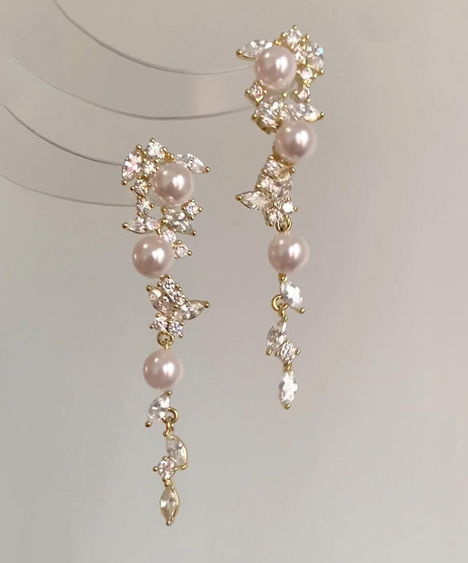 Boucles d'oreilles pendantes à pampilles papillon en perles surdorées en cuivre doré - TrendAura