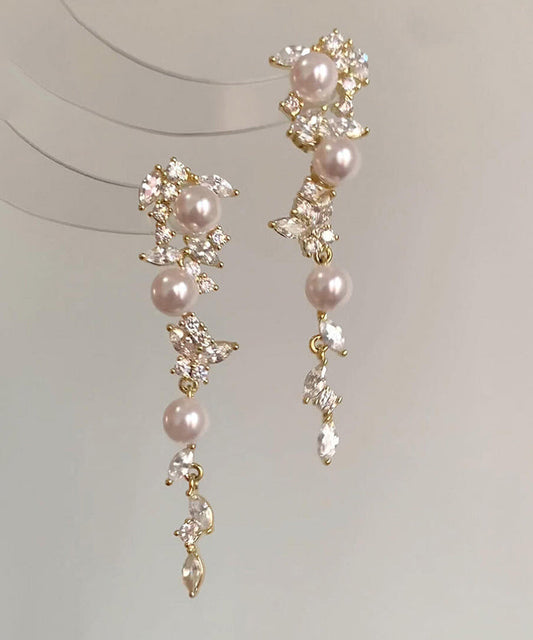Boucles d'oreilles pendantes à pampilles papillon en perles surdorées en cuivre doré - TrendAura
