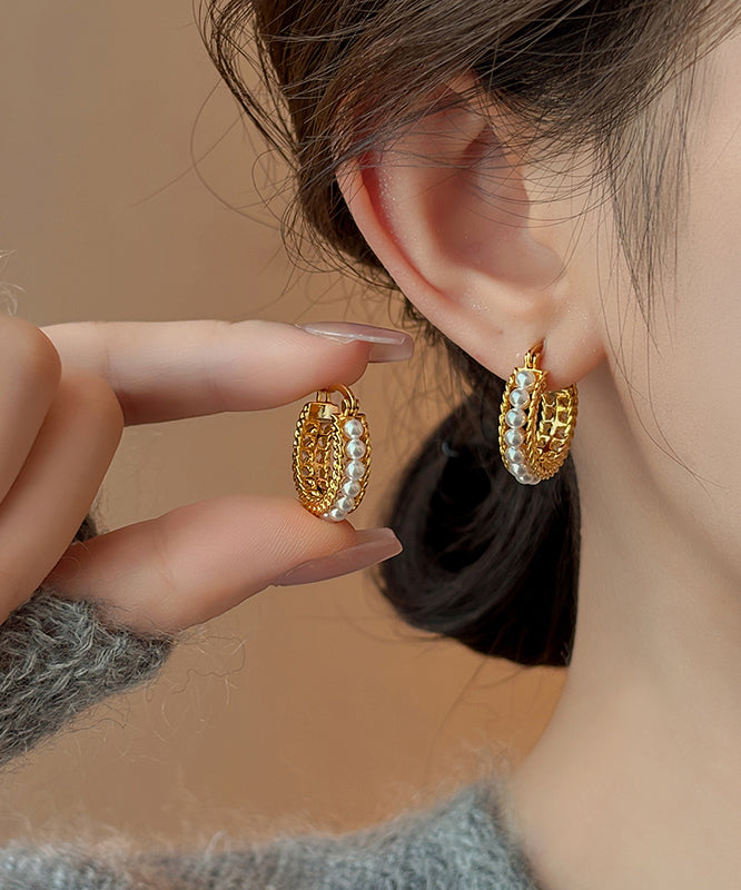 Boucles d'oreilles créoles en or, cuivre et perles, style tendance - TrendAura