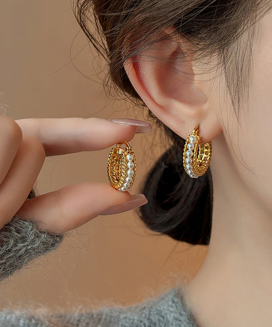 Boucles d'oreilles créoles en or, cuivre et perles, style tendance - TrendAura