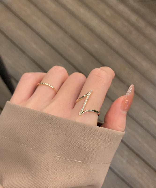 Ensemble de deux bagues ouvertes tendance en or, cuivre et zircon - TrendAura
