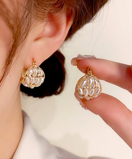 Boucles d'oreilles créoles tendance en or, cuivre, zircon et perles - TrendAura