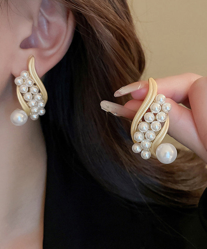 Boucles d'oreilles créoles tendance en alliage d'or et d'argent sterling avec perles - TrendAura