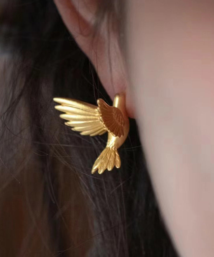 Boucles d'oreilles à tige en argent sterling doré et or avec motif oiseau volant - TrendAura