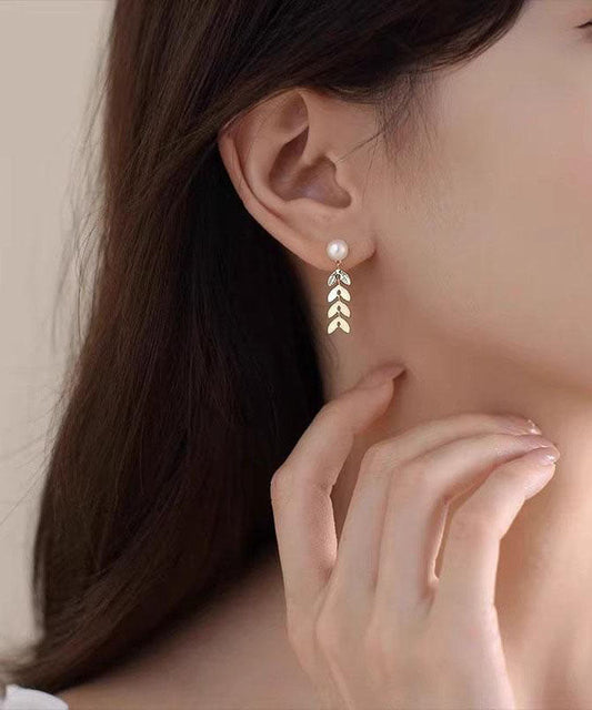Boucles d'oreilles à tige en argent sterling doré et perles en forme d'oreille de blé - TrendAura