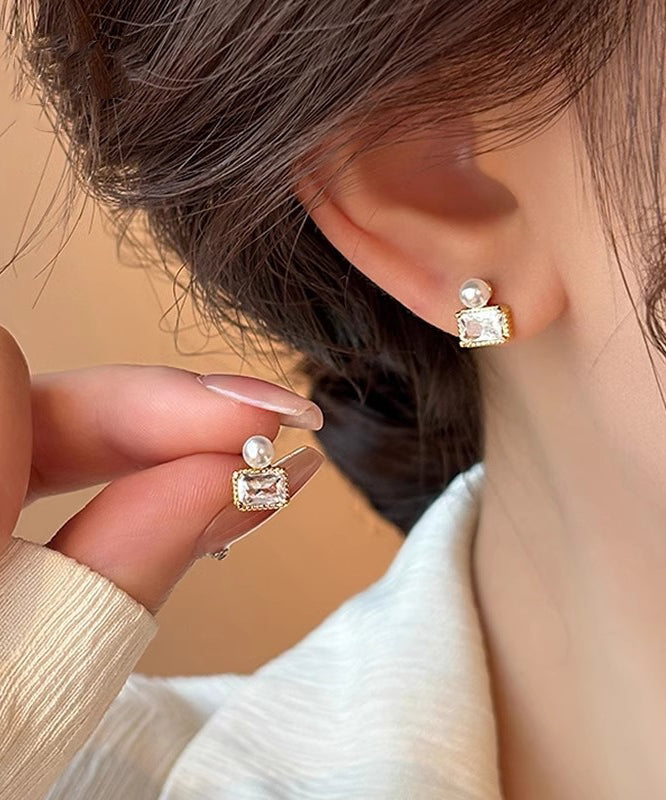 Boucles d'oreilles à tige en argent sterling doré et perles - TrendAura