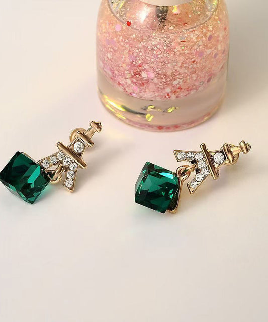 Boucles d'oreilles pendantes tendance en argent sterling vert et cristal de zircon surdoré - TrendAura