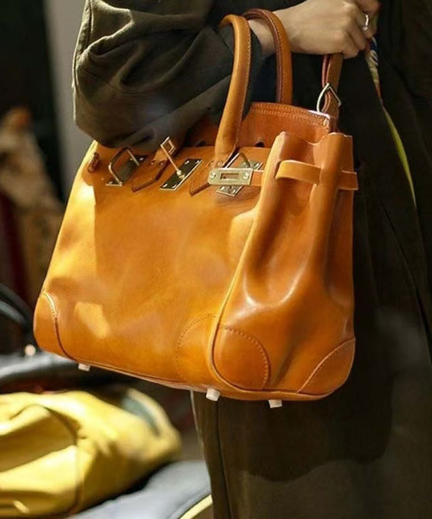 Sac à main fourre-tout tendance en cuir orange solide et durable pour femme - TrendAura