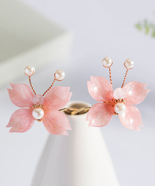 Épingle à cheveux papillon en alliage de cuivre rose tendance avec glaçage coloré perlé - TrendAura