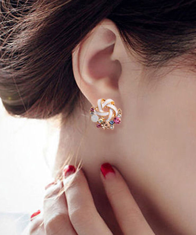 Boucles d'oreilles à tige florales en alliage de zircon arc-en-ciel tendance - TrendAura