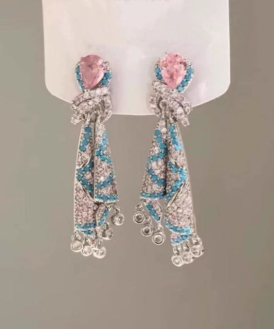 Boucles d'oreilles pendantes à pampilles en soie et zircon arc-en-ciel - TrendAura