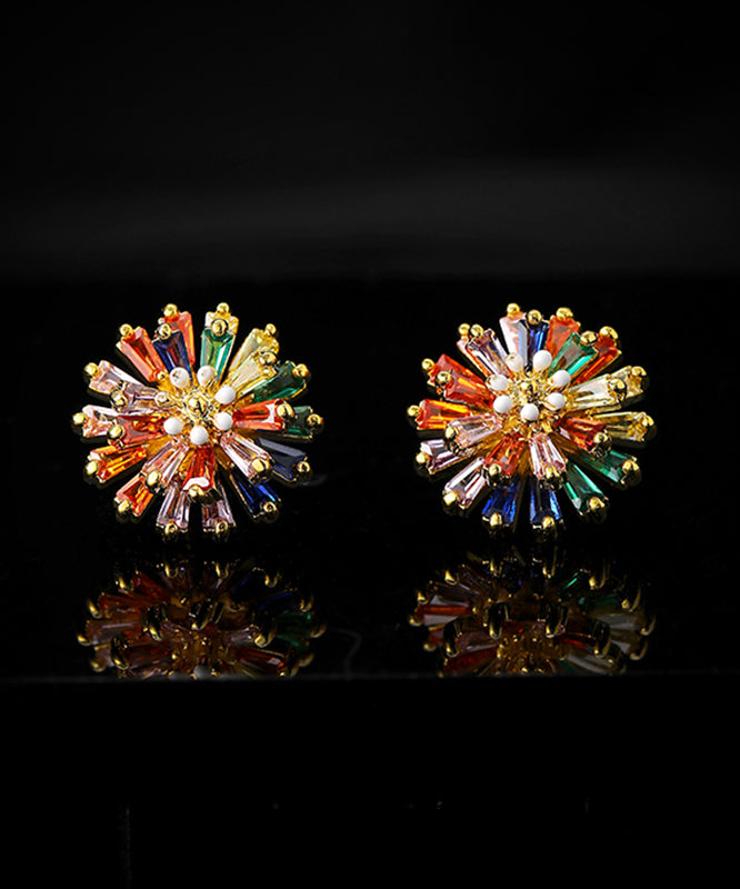 Boucles d'oreilles à tige tendance en forme de marguerite avec cristaux surdorés en cuivre arc-en-ciel - TrendAura
