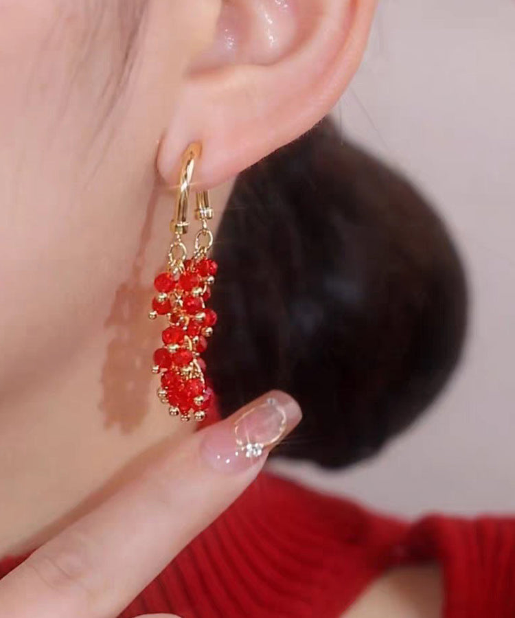 Boucles d'oreilles créoles tendance en alliage de cuivre rouge avec perles - TrendAura