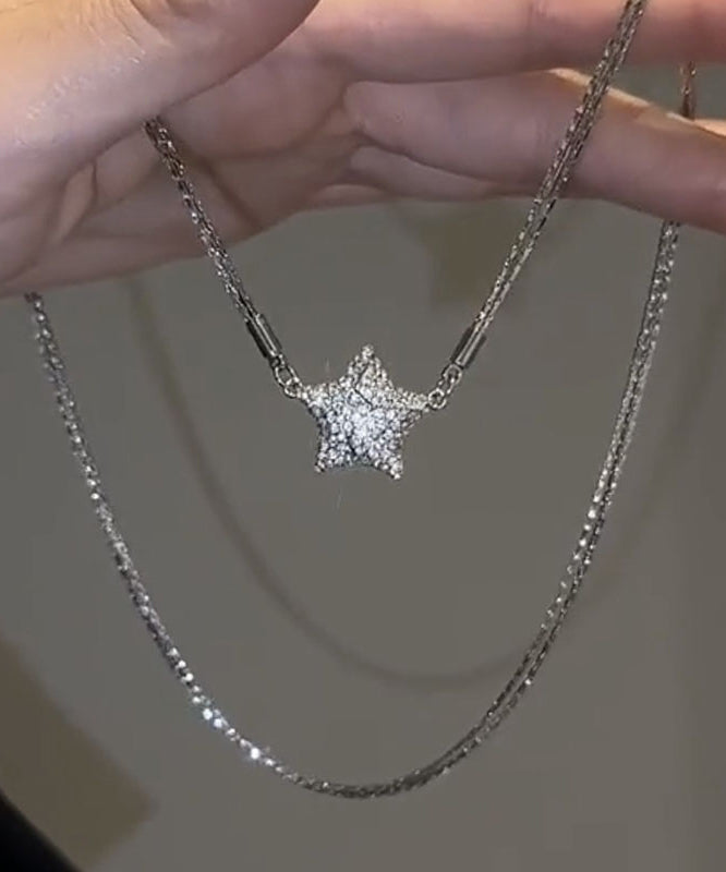 Collier pendentif étoile à cinq branches en argent sterling et zircon, en soie tendance - TrendAura