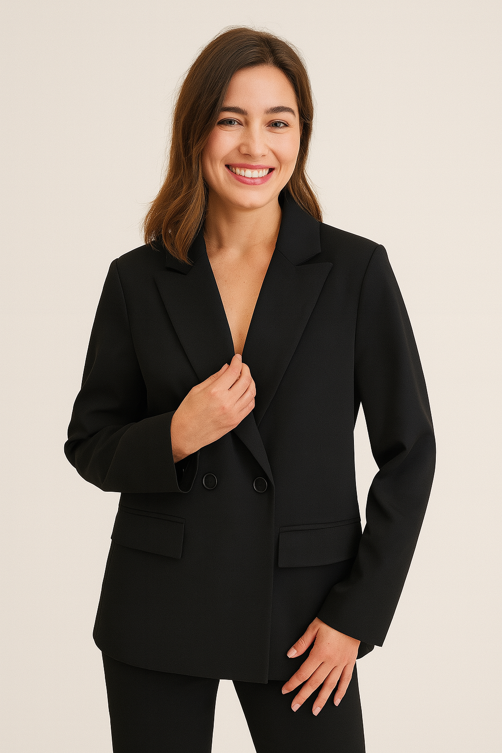Blazer with Notched Lapel and Double-Breasted Button Closure