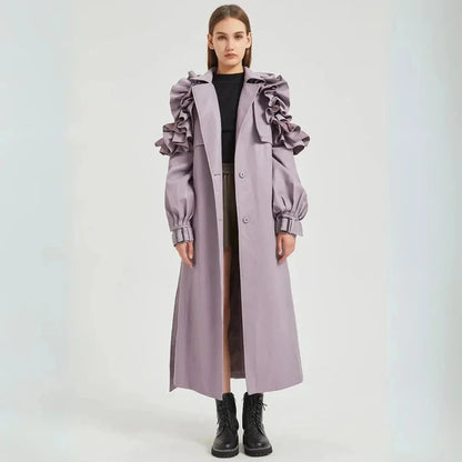 Faye Ruffled Statement Trench Coat