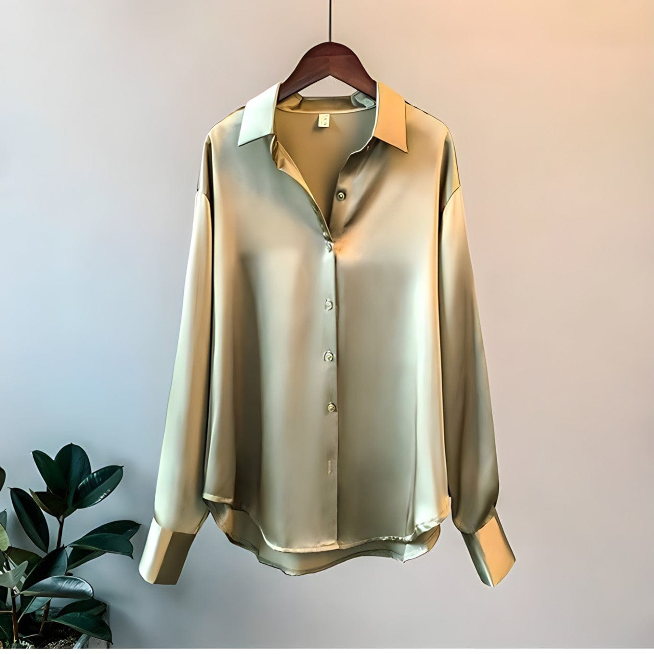 Women's Silk Blouse - Long Sleeved - Button Closure - Classic Collar - Elegant Fit