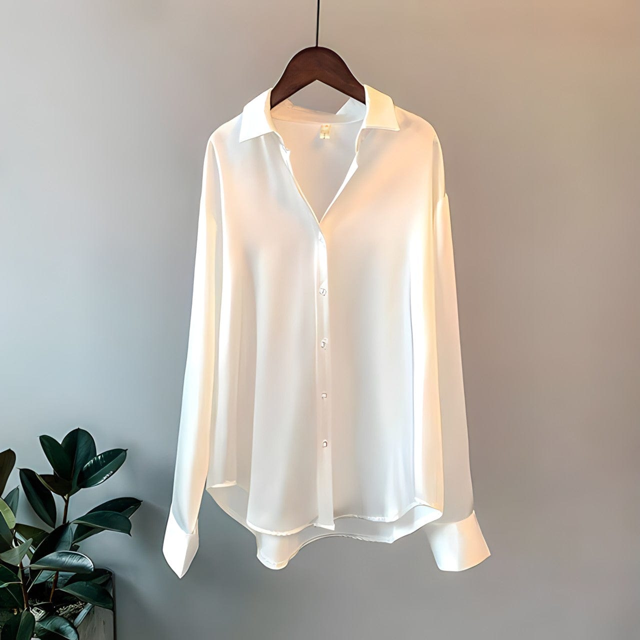 Women's Silk Blouse - Long Sleeved - Button Closure - Classic Collar - Elegant Fit