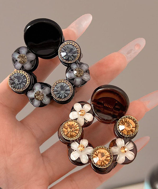Ensemble de deux épingles à cheveux florales en acrylique fin, perle et zircon - TrendAura