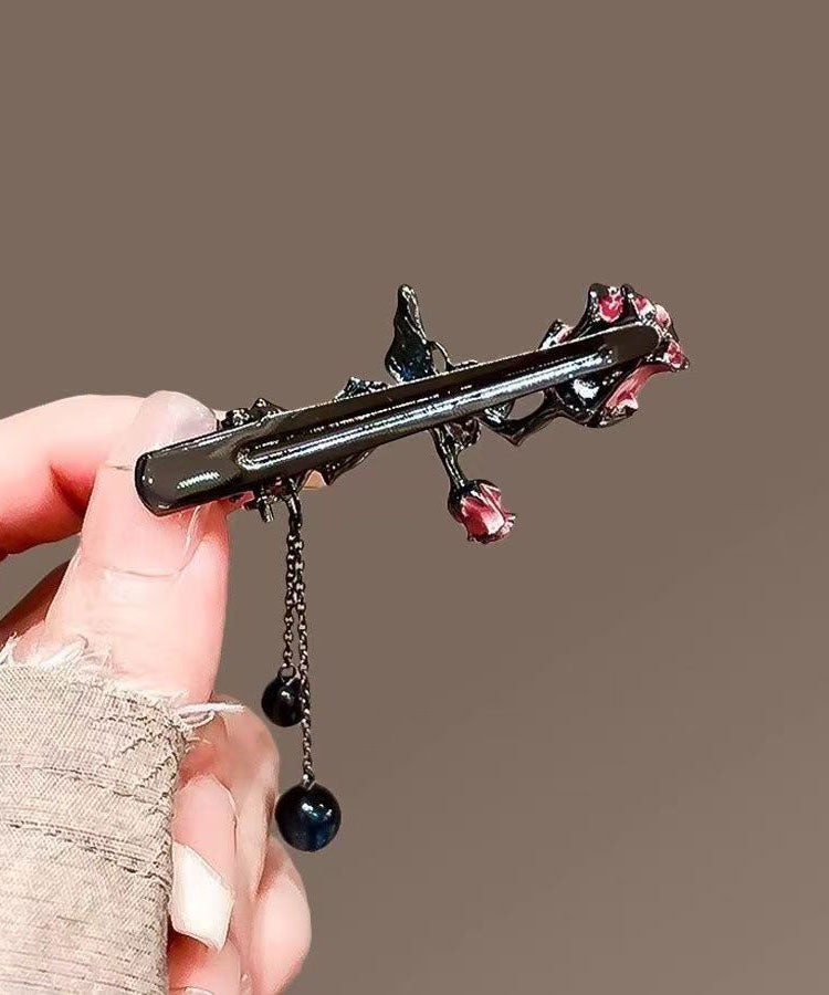 Épingle à cheveux papillon rose pompon en alliage noir fin - TrendAura