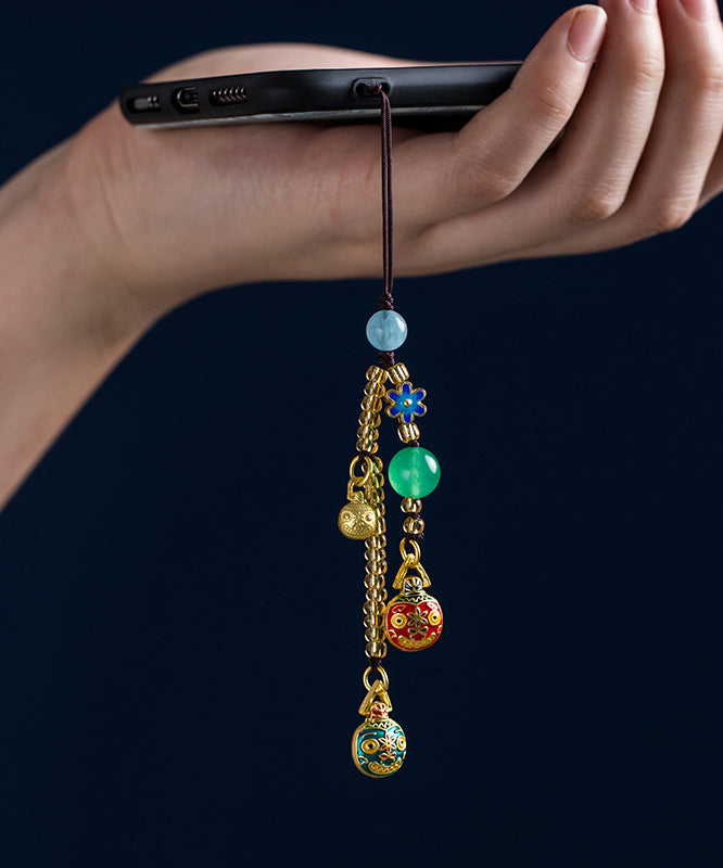 Chaînes de téléphone fines en jade doré antique brun émaillé couleur or - TrendAura