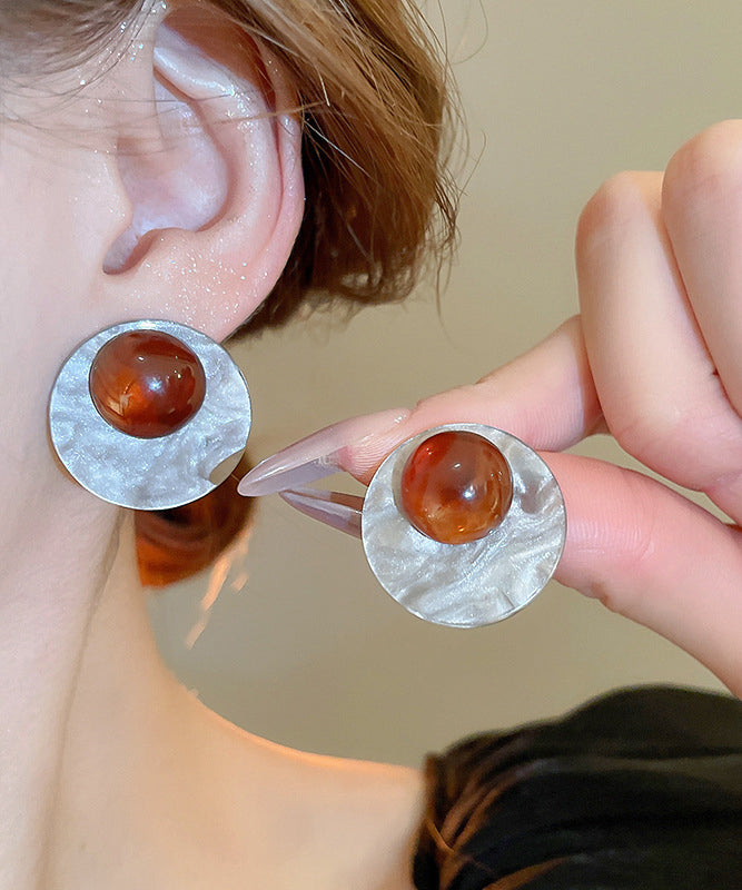Boucles d'oreilles à tige en résine et alliage de café fin, motif géométrique circulaire - TrendAura