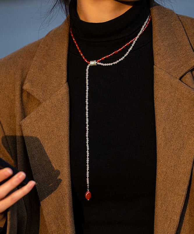Collier de perles graduées en alliage de couleur fine à double couche et pierres précieuses - TrendAura