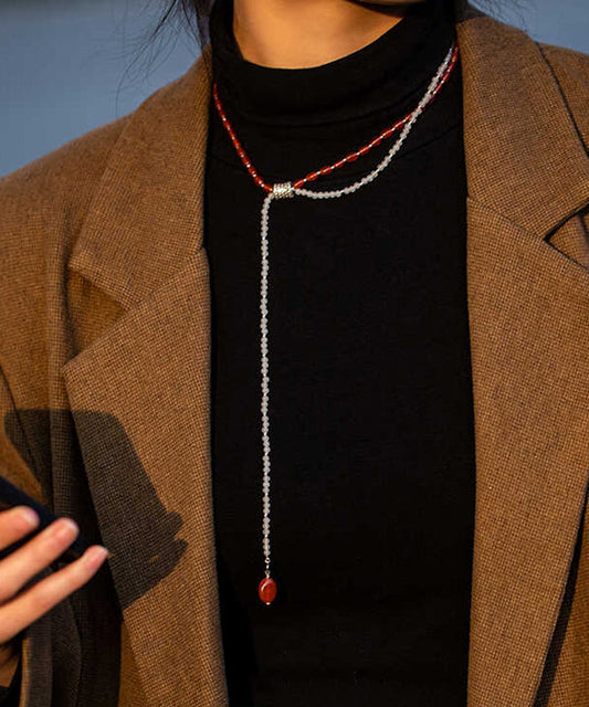 Collier de perles graduées en alliage de couleur fine à double couche et pierres précieuses - TrendAura