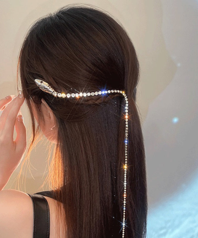 Épingle à cheveux à pompon serpentine en alliage d'or fin et zircon - TrendAura