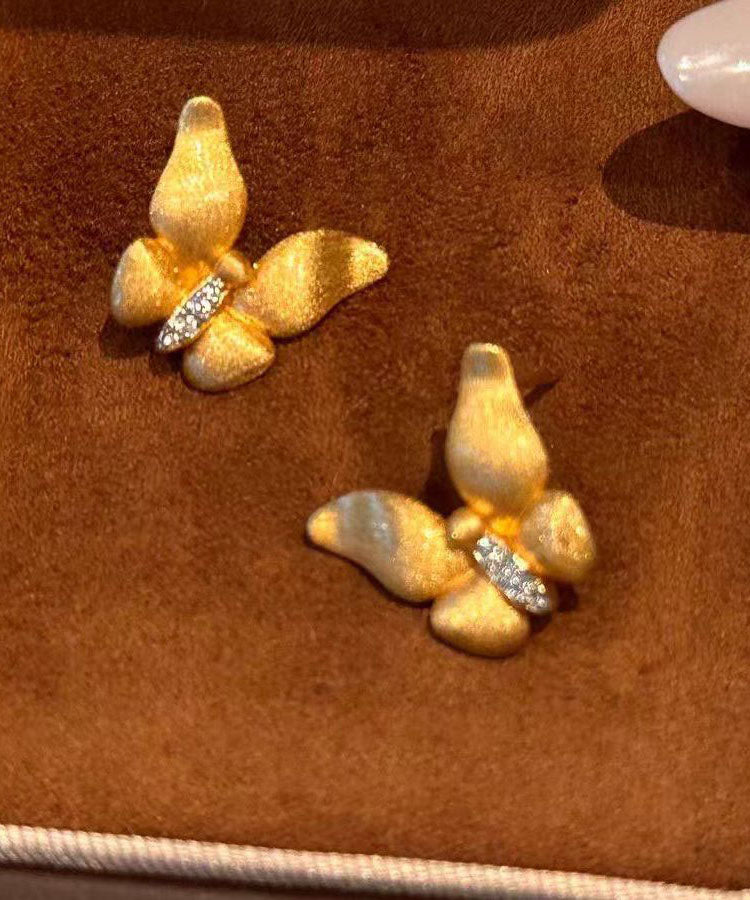 Boucles d'oreilles papillon en or fin et zircon Dharma ancien Dharma, or fin, clous d'oreilles pendants. - TrendAura